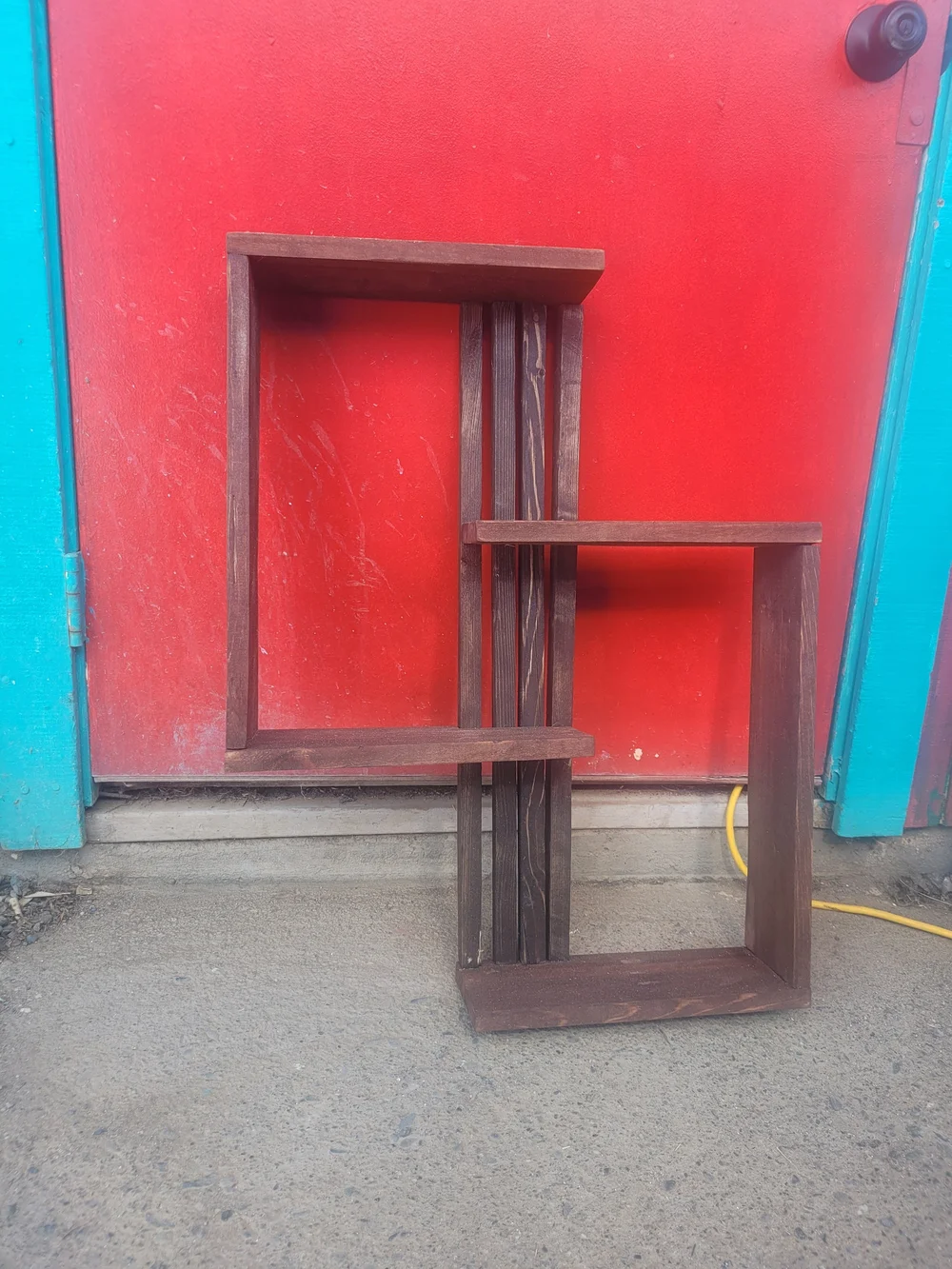 Wooden Double Square Wall Shelf - Brown